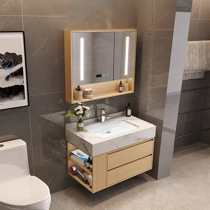 Gorgeous Sink Vanity Wood Wall-Mounted Mirror Cabinet Vanity Cabinet with Storage Shelving Vanity & Faucet & Smart Medicine Cabinet 27.5"L x 20"W x 22"H Clearhalo 'Bathroom Remodel & Bathroom Fixtures' 'Bathroom Vanities' 'bathroom_vanities' 'Home Improvement' 'home_improvement' 'home_improvement_bathroom_vanities' 6616361