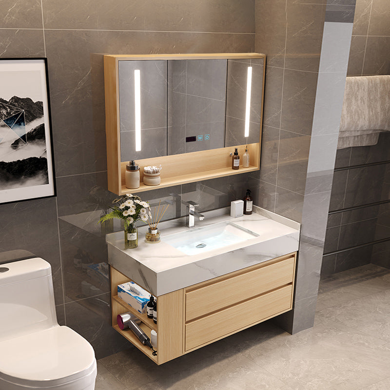 Gorgeous Sink Vanity Wood Wall-Mounted Mirror Cabinet Vanity Cabinet with Storage Shelving Vanity & Faucet & Smart Medicine Cabinet 35.4"L x 19.7"W x 21.7"H Clearhalo 'Bathroom Remodel & Bathroom Fixtures' 'Bathroom Vanities' 'bathroom_vanities' 'Home Improvement' 'home_improvement' 'home_improvement_bathroom_vanities' 6616365