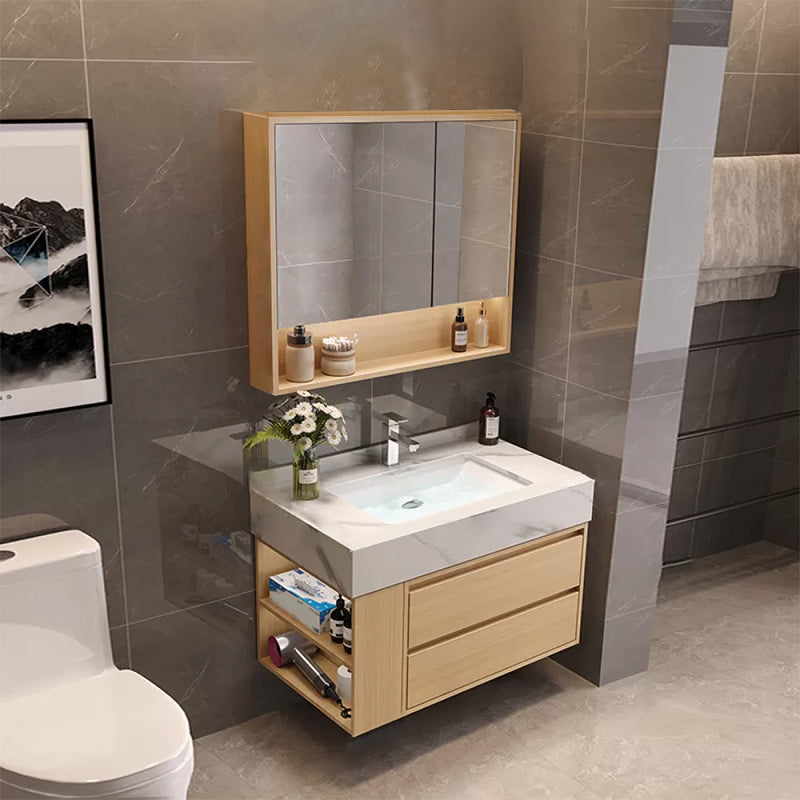 Gorgeous Sink Vanity Wood Wall-Mounted Mirror Cabinet Vanity Cabinet with Storage Shelving Vanity & Faucet & Mirror Cabinet 27.5"L x 20"W x 22"H Clearhalo 'Bathroom Remodel & Bathroom Fixtures' 'Bathroom Vanities' 'bathroom_vanities' 'Home Improvement' 'home_improvement' 'home_improvement_bathroom_vanities' 6616372