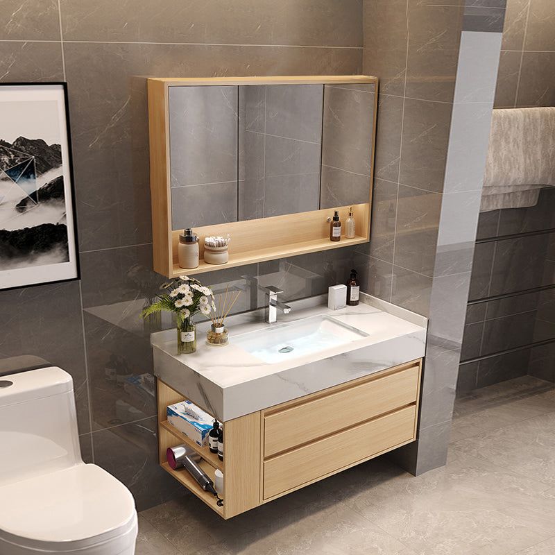 Gorgeous Sink Vanity Wood Wall-Mounted Mirror Cabinet Vanity Cabinet with Storage Shelving Vanity & Faucet & Mirror Cabinet 35.4"L x 19.7"W x 21.7"H Clearhalo 'Bathroom Remodel & Bathroom Fixtures' 'Bathroom Vanities' 'bathroom_vanities' 'Home Improvement' 'home_improvement' 'home_improvement_bathroom_vanities' 6616376