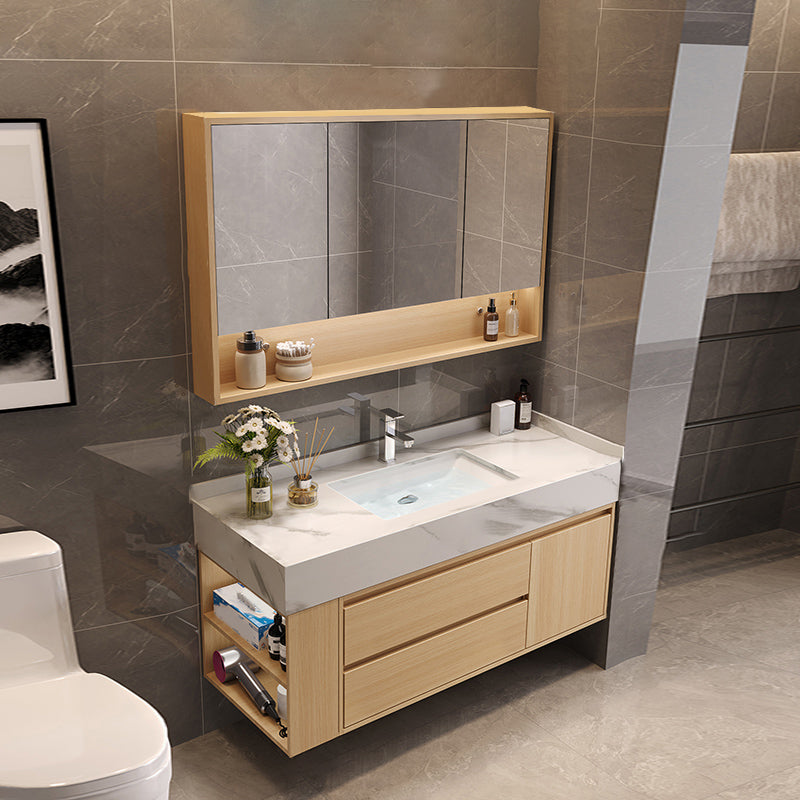 Gorgeous Sink Vanity Wood Wall-Mounted Mirror Cabinet Vanity Cabinet with Storage Shelving Vanity & Faucet & Mirror Cabinet 39.5"L x 20"W x 22"H Clearhalo 'Bathroom Remodel & Bathroom Fixtures' 'Bathroom Vanities' 'bathroom_vanities' 'Home Improvement' 'home_improvement' 'home_improvement_bathroom_vanities' 6616379