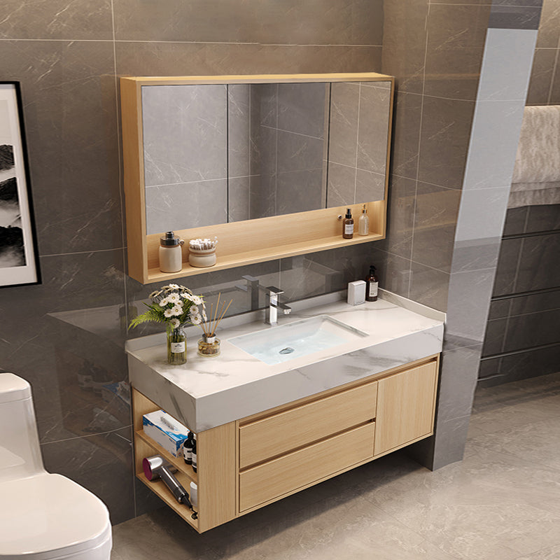 Gorgeous Sink Vanity Wood Wall-Mounted Mirror Cabinet Vanity Cabinet with Storage Shelving Vanity & Faucet & Mirror Cabinet 43.3"L x 19.7"W x 21.7"H Clearhalo 'Bathroom Remodel & Bathroom Fixtures' 'Bathroom Vanities' 'bathroom_vanities' 'Home Improvement' 'home_improvement' 'home_improvement_bathroom_vanities' 6616380