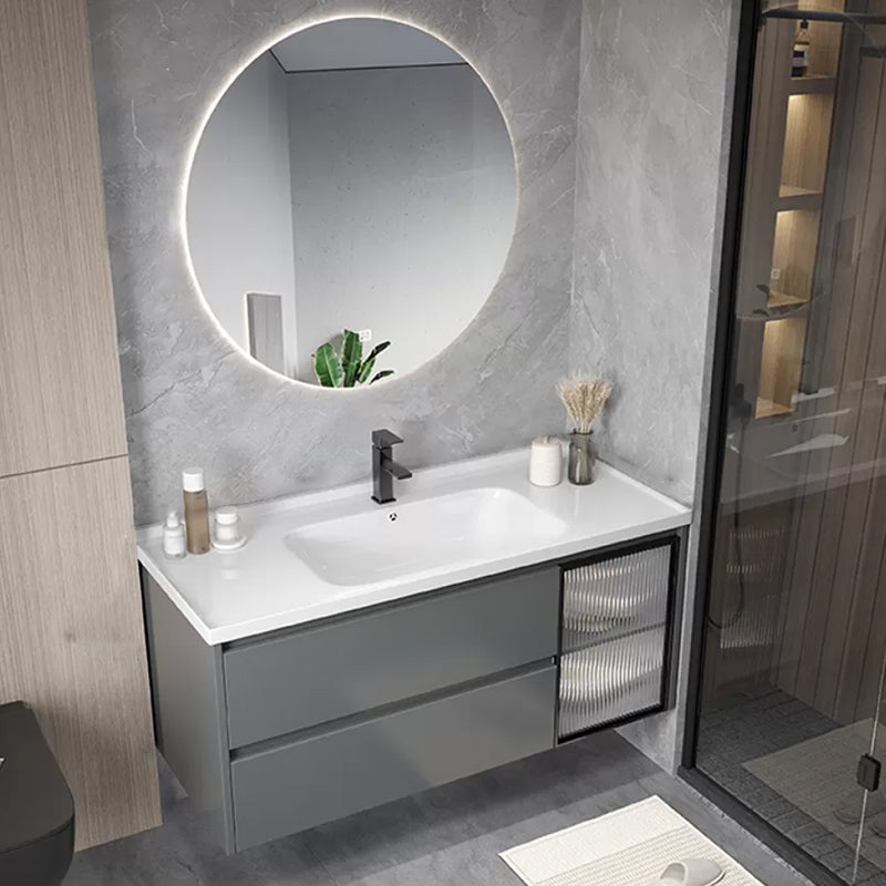 Modern Gray Vanity Sink Mirror Cabinet Wall-Mounted Bathroom Vanity Cabinet with Drawers Vanity & Faucet & Mirrors Clearhalo 'Bathroom Remodel & Bathroom Fixtures' 'Bathroom Vanities' 'bathroom_vanities' 'Home Improvement' 'home_improvement' 'home_improvement_bathroom_vanities' 6616515
