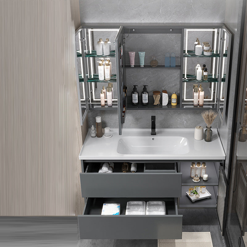 Modern Gray Vanity Sink Mirror Cabinet Wall-Mounted Bathroom Vanity Cabinet with Drawers Clearhalo 'Bathroom Remodel & Bathroom Fixtures' 'Bathroom Vanities' 'bathroom_vanities' 'Home Improvement' 'home_improvement' 'home_improvement_bathroom_vanities' 6616517