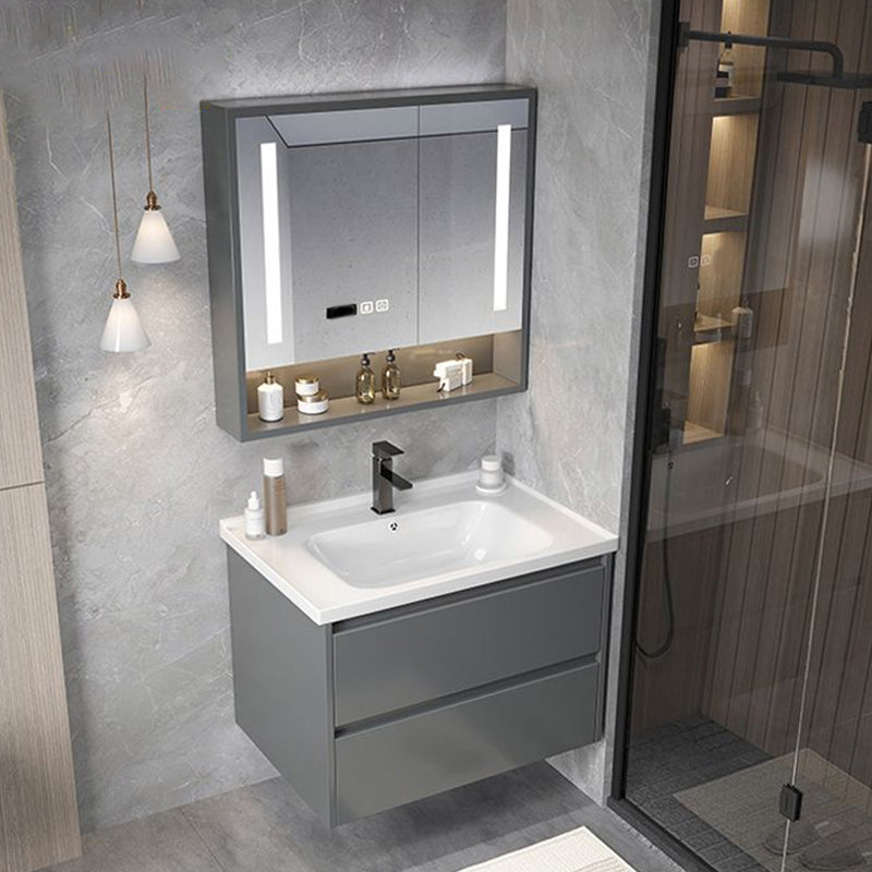 Modern Gray Vanity Sink Mirror Cabinet Wall-Mounted Bathroom Vanity Cabinet with Drawers Vanity & Faucet & Smart Medicine Cabinet Clearhalo 'Bathroom Remodel & Bathroom Fixtures' 'Bathroom Vanities' 'bathroom_vanities' 'Home Improvement' 'home_improvement' 'home_improvement_bathroom_vanities' 6616522