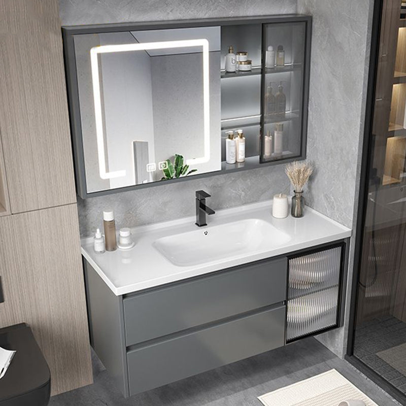 Modern Gray Vanity Sink Mirror Cabinet Wall-Mounted Bathroom Vanity Cabinet with Drawers Vanity & Faucet & Fully Sealed Smart Mirror Cabinet Clearhalo 'Bathroom Remodel & Bathroom Fixtures' 'Bathroom Vanities' 'bathroom_vanities' 'Home Improvement' 'home_improvement' 'home_improvement_bathroom_vanities' 6616532