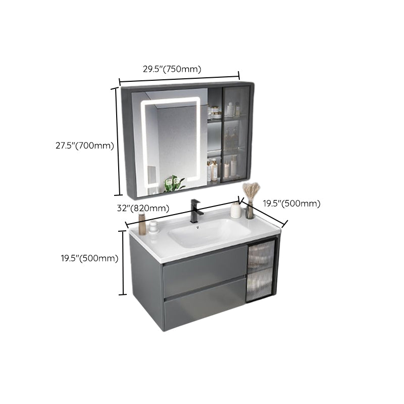 Modern Gray Vanity Sink Mirror Cabinet Wall-Mounted Bathroom Vanity Cabinet with Drawers Clearhalo 'Bathroom Remodel & Bathroom Fixtures' 'Bathroom Vanities' 'bathroom_vanities' 'Home Improvement' 'home_improvement' 'home_improvement_bathroom_vanities' 6616555