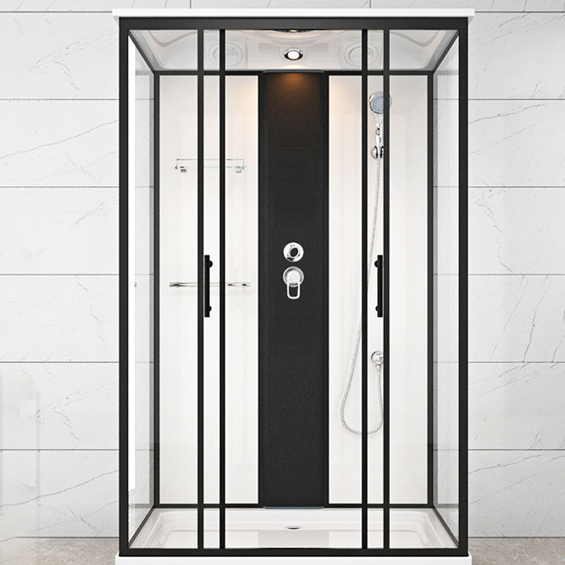 Contemporary Shower Stall Black Framed Tempered Glass Shower Stall Electric Charge Clear Glass Clearhalo 'Bathroom Remodel & Bathroom Fixtures' 'Home Improvement' 'home_improvement' 'home_improvement_shower_stalls_enclosures' 'Shower Stalls & Enclosures' 'shower_stalls_enclosures' 'Showers & Bathtubs' 6616574