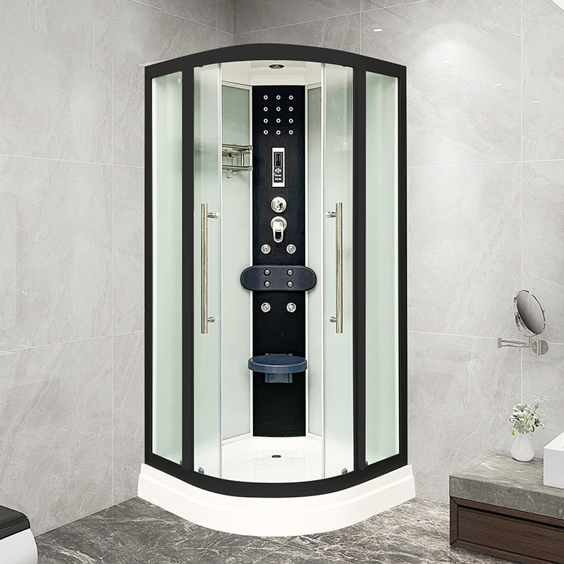 Framed Black Shower Enclosure Clear Easy Clean Glass Rounded Shower Enclosure 35.4"L x 35.4"W x 84.6"H Top Spray Included Frosted Glass Clearhalo 'Bathroom Remodel & Bathroom Fixtures' 'Home Improvement' 'home_improvement' 'home_improvement_shower_stalls_enclosures' 'Shower Stalls & Enclosures' 'shower_stalls_enclosures' 'Showers & Bathtubs' 6616601