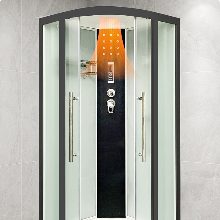 Framed Black Shower Enclosure Clear Easy Clean Glass Rounded Shower Enclosure Clearhalo 'Bathroom Remodel & Bathroom Fixtures' 'Home Improvement' 'home_improvement' 'home_improvement_shower_stalls_enclosures' 'Shower Stalls & Enclosures' 'shower_stalls_enclosures' 'Showers & Bathtubs' 6616610