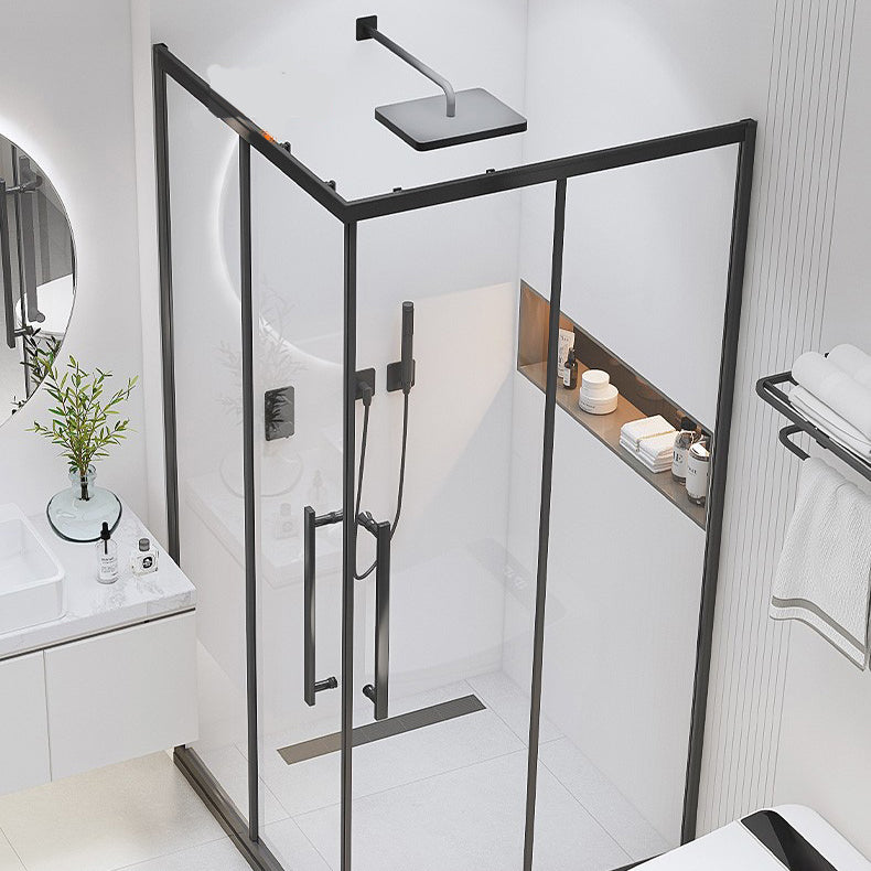 Framed Black Shower Enclosure Clear Easy Clean Glass Shower Enclosure Clearhalo 'Bathroom Remodel & Bathroom Fixtures' 'Home Improvement' 'home_improvement' 'home_improvement_shower_stalls_enclosures' 'Shower Stalls & Enclosures' 'shower_stalls_enclosures' 'Showers & Bathtubs' 6616645