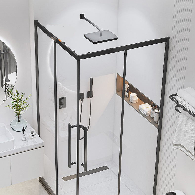 Framed Black Shower Enclosure Clear Easy Clean Glass Shower Enclosure Clearhalo 'Bathroom Remodel & Bathroom Fixtures' 'Home Improvement' 'home_improvement' 'home_improvement_shower_stalls_enclosures' 'Shower Stalls & Enclosures' 'shower_stalls_enclosures' 'Showers & Bathtubs' 6616656