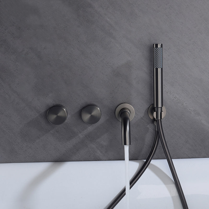 Wall Mounted Metal Tub Filler Low Arc Rotatable Tub Faucet Trim Clearhalo 'Bathroom Remodel & Bathroom Fixtures' 'Bathtub Faucets' 'bathtub_faucets' 'Home Improvement' 'home_improvement' 'home_improvement_bathtub_faucets' 6617134