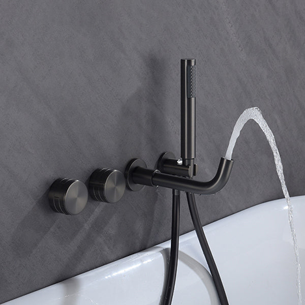 Wall Mounted Metal Tub Filler Low Arc Rotatable Tub Faucet Trim Clearhalo 'Bathroom Remodel & Bathroom Fixtures' 'Bathtub Faucets' 'bathtub_faucets' 'Home Improvement' 'home_improvement' 'home_improvement_bathtub_faucets' 6617139