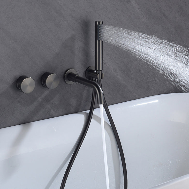 Wall Mounted Metal Tub Filler Low Arc Rotatable Tub Faucet Trim Clearhalo 'Bathroom Remodel & Bathroom Fixtures' 'Bathtub Faucets' 'bathtub_faucets' 'Home Improvement' 'home_improvement' 'home_improvement_bathtub_faucets' 6617141