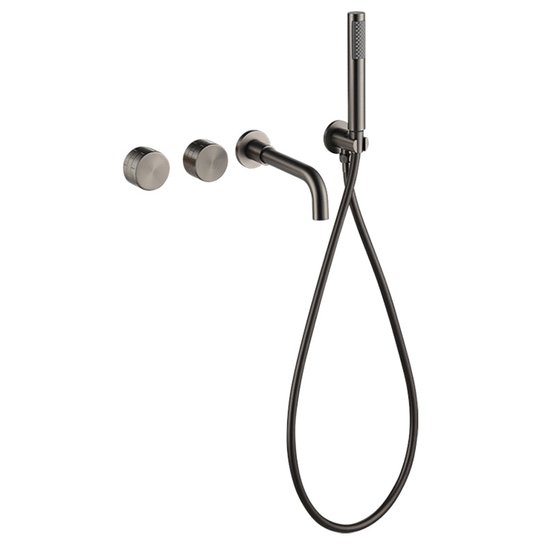 Wall Mounted Metal Tub Filler Low Arc Rotatable Tub Faucet Trim Clearhalo 'Bathroom Remodel & Bathroom Fixtures' 'Bathtub Faucets' 'bathtub_faucets' 'Home Improvement' 'home_improvement' 'home_improvement_bathtub_faucets' 6617142