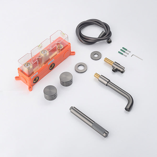 Wall Mounted Metal Tub Filler Low Arc Rotatable Tub Faucet Trim Clearhalo 'Bathroom Remodel & Bathroom Fixtures' 'Bathtub Faucets' 'bathtub_faucets' 'Home Improvement' 'home_improvement' 'home_improvement_bathtub_faucets' 6617151