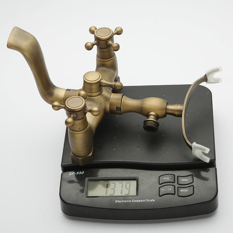 Traditional Floor Mounted Metal Freestanding Tub Filler Double Handles Bathtub Faucet Clearhalo 'Bathroom Remodel & Bathroom Fixtures' 'Bathtub Faucets' 'bathtub_faucets' 'Home Improvement' 'home_improvement' 'home_improvement_bathtub_faucets' 6617162