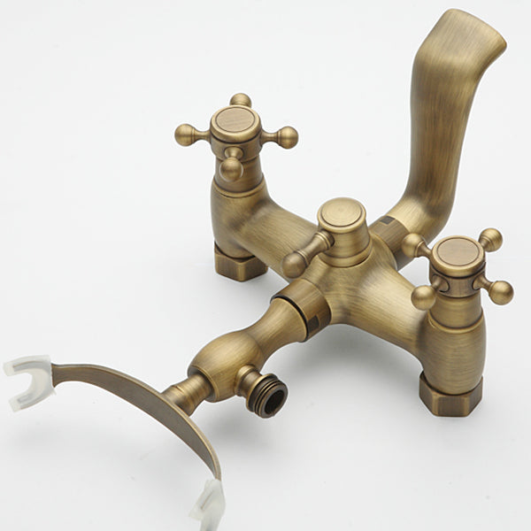 Traditional Floor Mounted Metal Freestanding Tub Filler Double Handles Bathtub Faucet Clearhalo 'Bathroom Remodel & Bathroom Fixtures' 'Bathtub Faucets' 'bathtub_faucets' 'Home Improvement' 'home_improvement' 'home_improvement_bathtub_faucets' 6617163