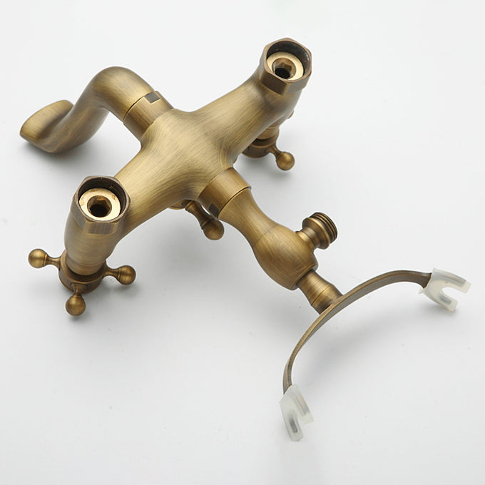 Traditional Floor Mounted Metal Freestanding Tub Filler Double Handles Bathtub Faucet Clearhalo 'Bathroom Remodel & Bathroom Fixtures' 'Bathtub Faucets' 'bathtub_faucets' 'Home Improvement' 'home_improvement' 'home_improvement_bathtub_faucets' 6617164