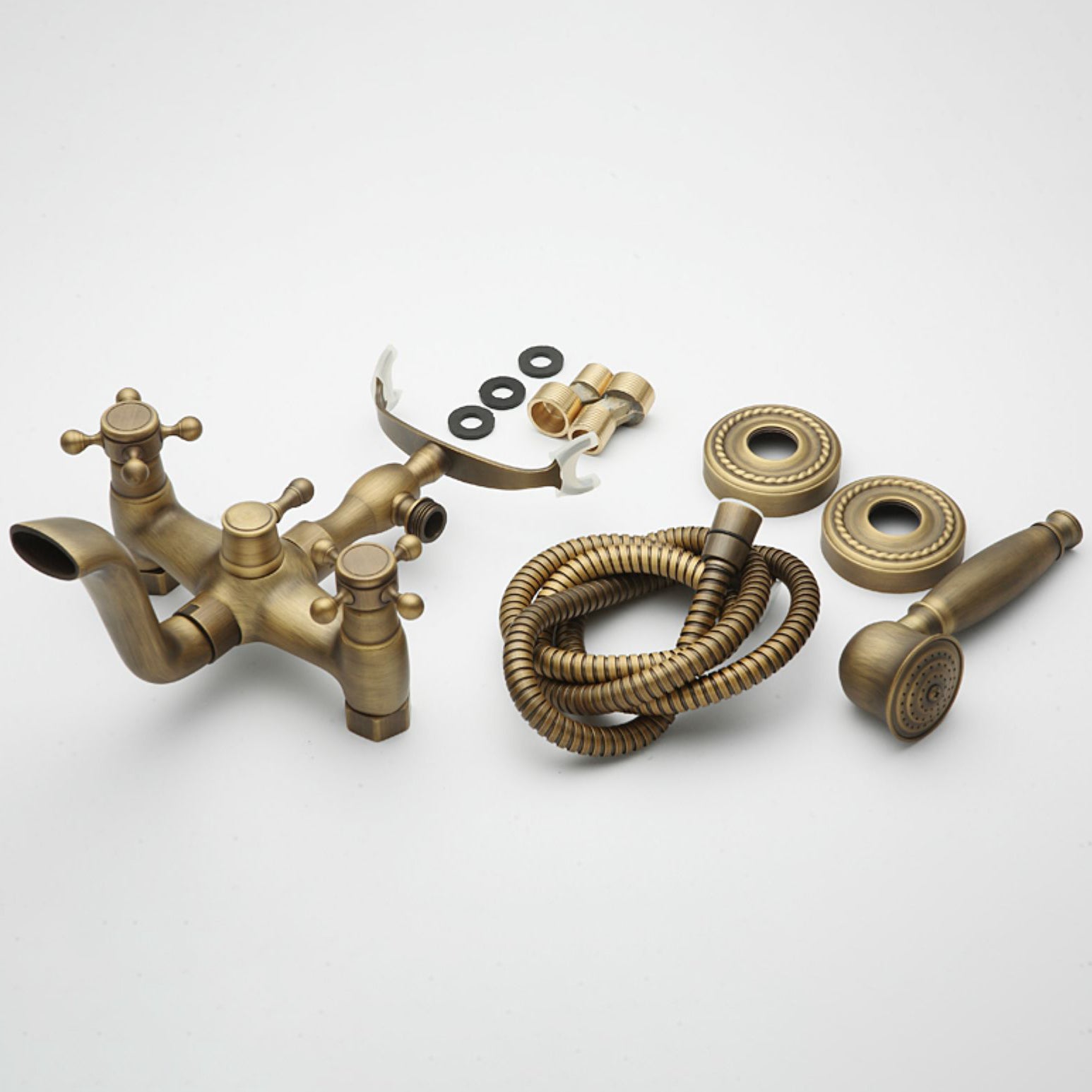 Traditional Floor Mounted Metal Freestanding Tub Filler Double Handles Bathtub Faucet Clearhalo 'Bathroom Remodel & Bathroom Fixtures' 'Bathtub Faucets' 'bathtub_faucets' 'Home Improvement' 'home_improvement' 'home_improvement_bathtub_faucets' 6617168