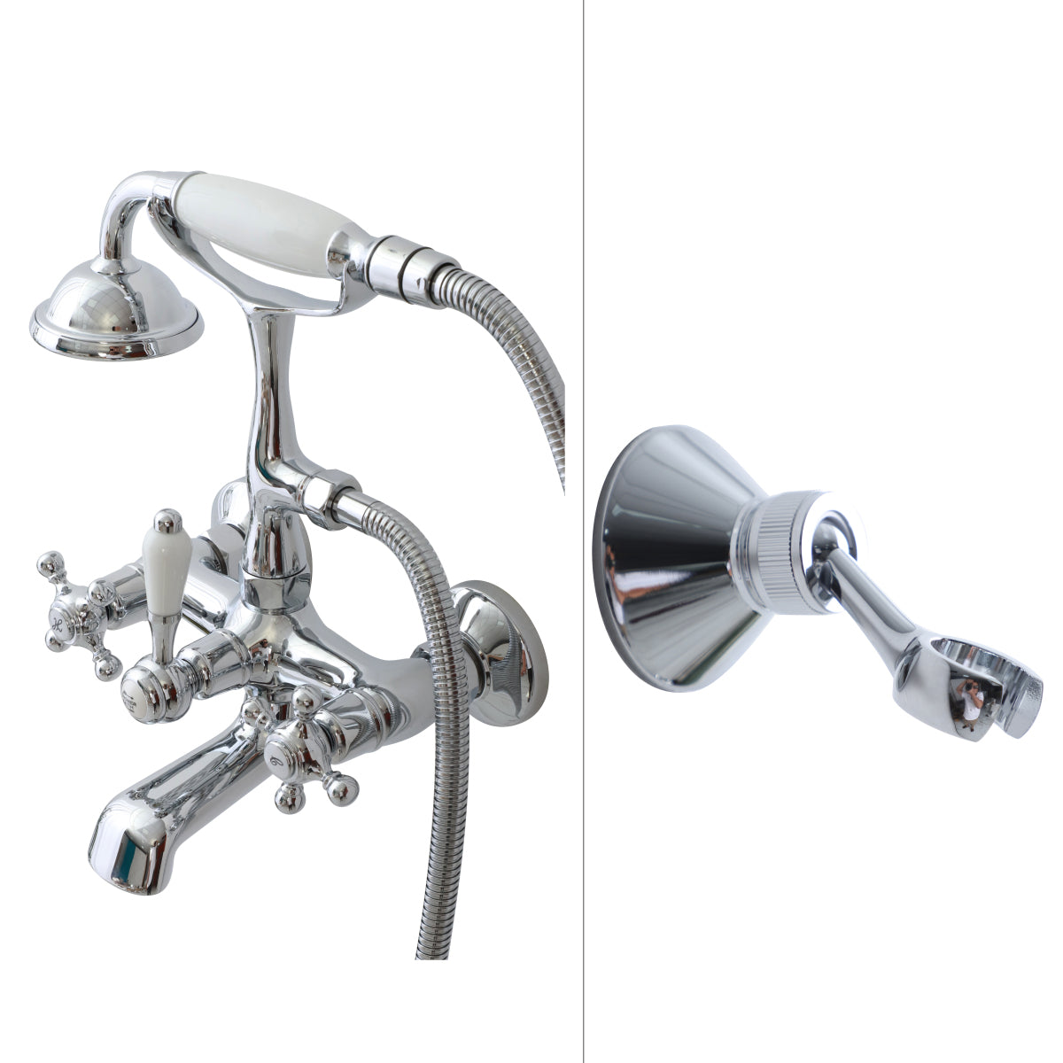 Glam Retro Wall Mounted Metal Claw Foot Tub Faucet Trim Low Arc Claw Foot Tub Faucet Silver Risers Not Included Clearhalo 'Bathroom Remodel & Bathroom Fixtures' 'Bathtub Faucets' 'bathtub_faucets' 'Home Improvement' 'home_improvement' 'home_improvement_bathtub_faucets' 6617176