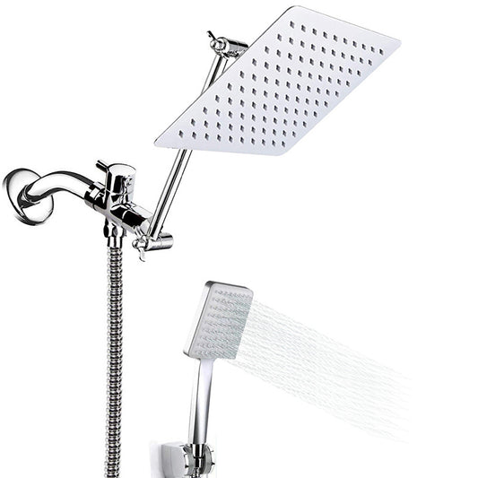 Contemporary Shower Combo Dual Shower Head Ceiling Mounted Metal Square Shower Head Clearhalo 'Bathroom Remodel & Bathroom Fixtures' 'Home Improvement' 'home_improvement' 'home_improvement_shower_heads' 'Shower Heads' 'shower_heads' 'Showers & Bathtubs Plumbing' 'Showers & Bathtubs' 6617223