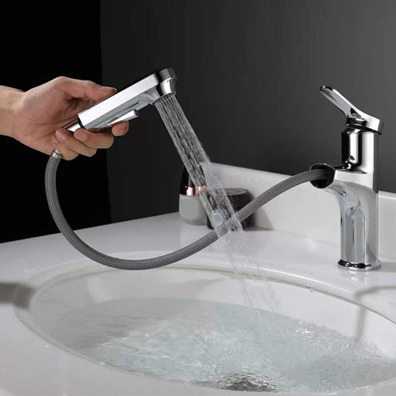 Contemporary Pull-out Faucet Single Lever Handle Faucet for Bathroom Clearhalo 'Bathroom Remodel & Bathroom Fixtures' 'Bathroom Sink Faucets' 'Bathroom Sinks & Faucet Components' 'bathroom_sink_faucets' 'Home Improvement' 'home_improvement' 'home_improvement_bathroom_sink_faucets' 6627251