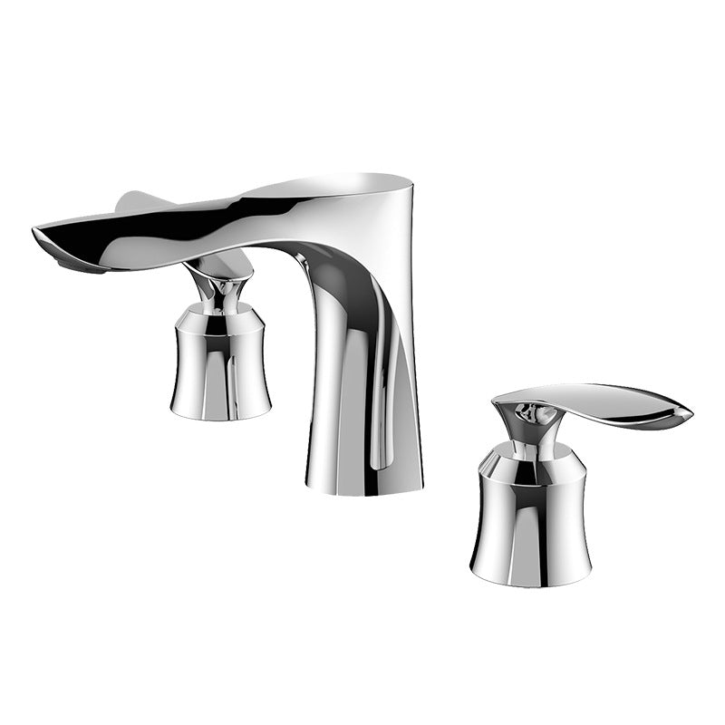 5.1" H Brass Basin Lavatory Faucet Double Handles Bathroom Faucet Chrome Clearhalo 'Bathroom Remodel & Bathroom Fixtures' 'Bathroom Sink Faucets' 'Bathroom Sinks & Faucet Components' 'bathroom_sink_faucets' 'Home Improvement' 'home_improvement' 'home_improvement_bathroom_sink_faucets' 6627274