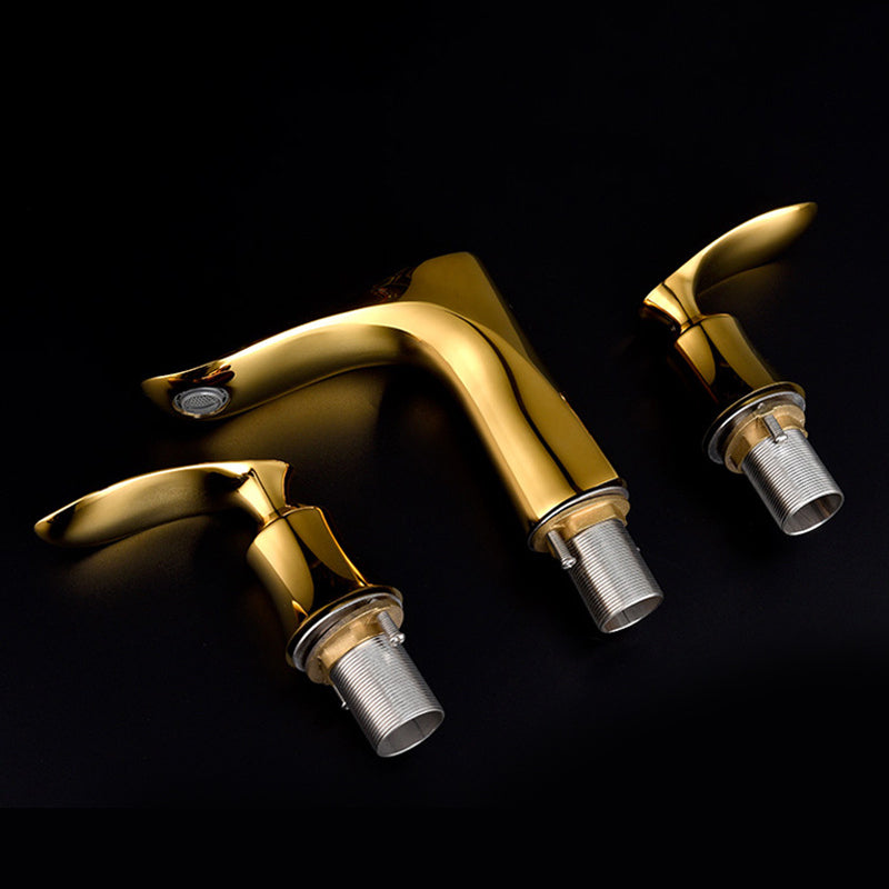 5.1" H Brass Basin Lavatory Faucet Double Handles Bathroom Faucet Clearhalo 'Bathroom Remodel & Bathroom Fixtures' 'Bathroom Sink Faucets' 'Bathroom Sinks & Faucet Components' 'bathroom_sink_faucets' 'Home Improvement' 'home_improvement' 'home_improvement_bathroom_sink_faucets' 6627275