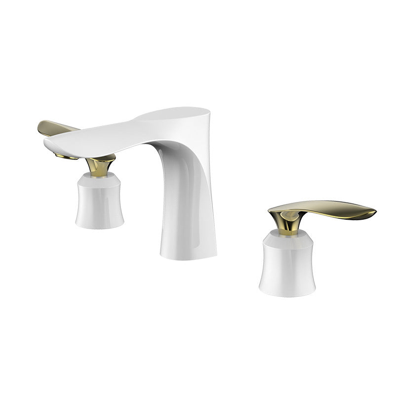 5.1" H Brass Basin Lavatory Faucet Double Handles Bathroom Faucet White-Gold Clearhalo 'Bathroom Remodel & Bathroom Fixtures' 'Bathroom Sink Faucets' 'Bathroom Sinks & Faucet Components' 'bathroom_sink_faucets' 'Home Improvement' 'home_improvement' 'home_improvement_bathroom_sink_faucets' 6627277