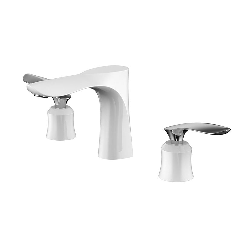 5.1" H Brass Basin Lavatory Faucet Double Handles Bathroom Faucet White-Silver Clearhalo 'Bathroom Remodel & Bathroom Fixtures' 'Bathroom Sink Faucets' 'Bathroom Sinks & Faucet Components' 'bathroom_sink_faucets' 'Home Improvement' 'home_improvement' 'home_improvement_bathroom_sink_faucets' 6627279
