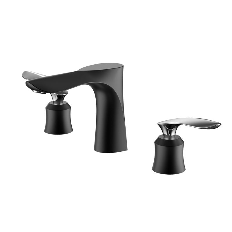 5.1" H Brass Basin Lavatory Faucet Double Handles Bathroom Faucet Silver Black Clearhalo 'Bathroom Remodel & Bathroom Fixtures' 'Bathroom Sink Faucets' 'Bathroom Sinks & Faucet Components' 'bathroom_sink_faucets' 'Home Improvement' 'home_improvement' 'home_improvement_bathroom_sink_faucets' 6627281