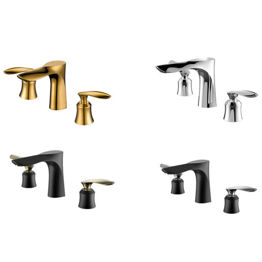 5.1" H Brass Basin Lavatory Faucet Double Handles Bathroom Faucet Clearhalo 'Bathroom Remodel & Bathroom Fixtures' 'Bathroom Sink Faucets' 'Bathroom Sinks & Faucet Components' 'bathroom_sink_faucets' 'Home Improvement' 'home_improvement' 'home_improvement_bathroom_sink_faucets' 6627287
