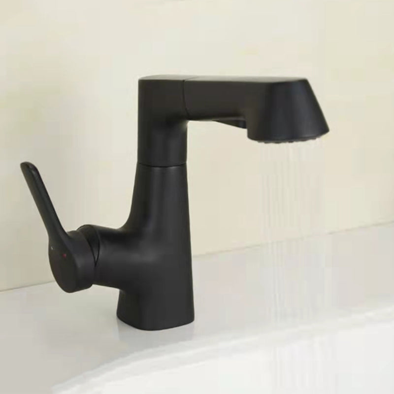 Centerset Sink Faucet Contemporary Pull-out Faucet with Single Handle Black Clearhalo 'Bathroom Remodel & Bathroom Fixtures' 'Bathroom Sink Faucets' 'Bathroom Sinks & Faucet Components' 'bathroom_sink_faucets' 'Home Improvement' 'home_improvement' 'home_improvement_bathroom_sink_faucets' 6627290