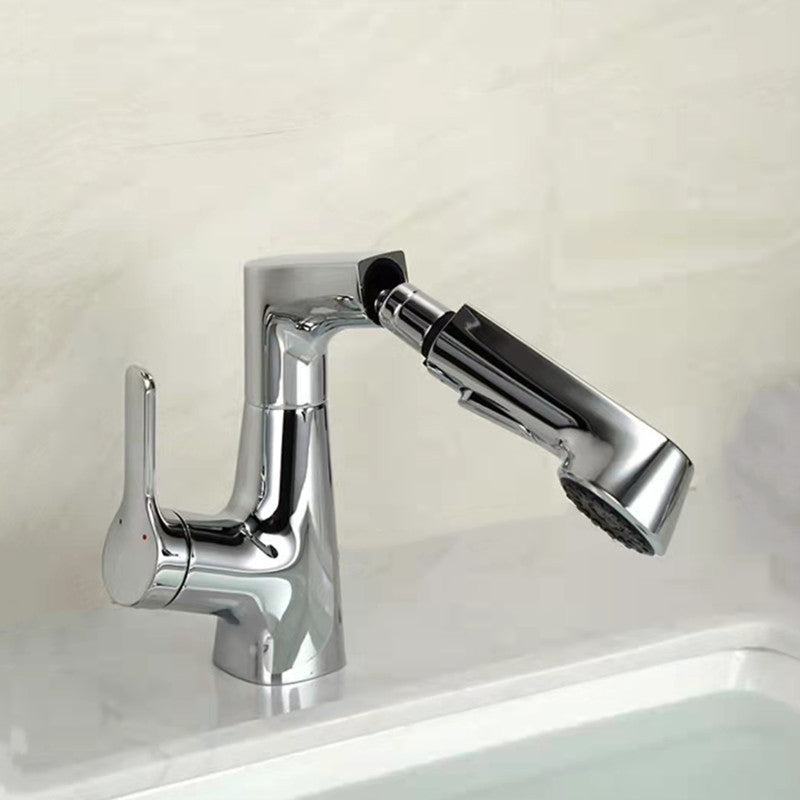 Centerset Sink Faucet Contemporary Pull-out Faucet with Single Handle Clearhalo 'Bathroom Remodel & Bathroom Fixtures' 'Bathroom Sink Faucets' 'Bathroom Sinks & Faucet Components' 'bathroom_sink_faucets' 'Home Improvement' 'home_improvement' 'home_improvement_bathroom_sink_faucets' 6627296