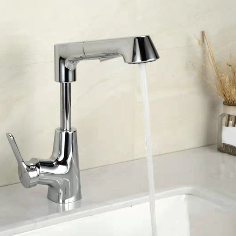 Centerset Sink Faucet Contemporary Pull-out Faucet with Single Handle Clearhalo 'Bathroom Remodel & Bathroom Fixtures' 'Bathroom Sink Faucets' 'Bathroom Sinks & Faucet Components' 'bathroom_sink_faucets' 'Home Improvement' 'home_improvement' 'home_improvement_bathroom_sink_faucets' 6627299