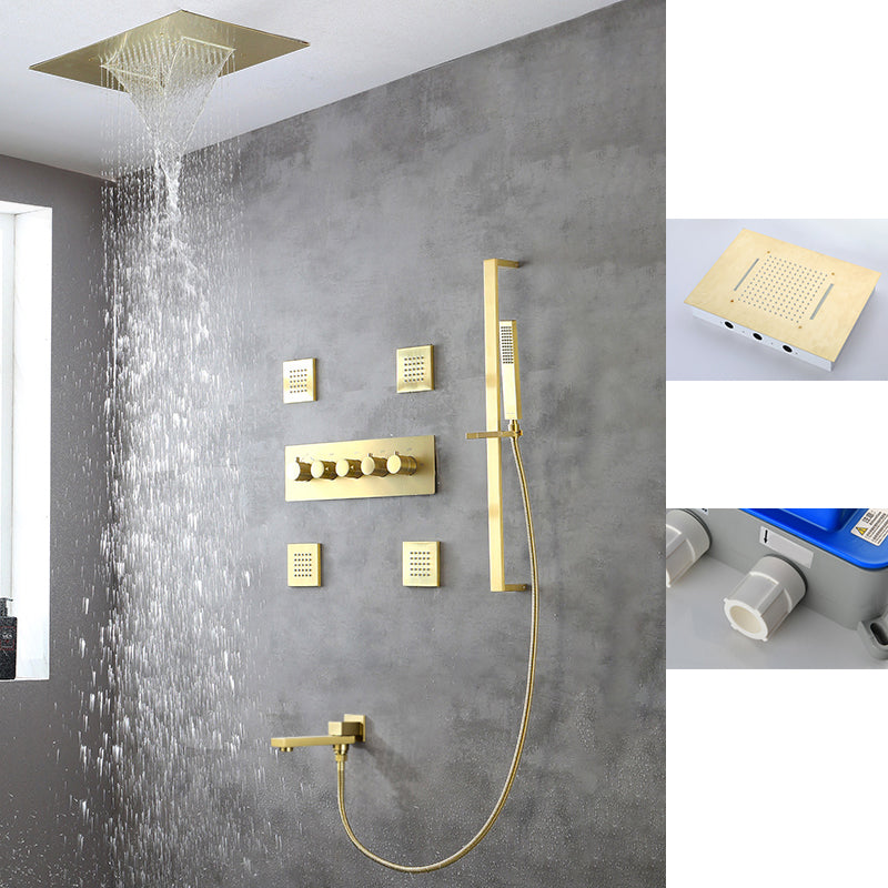 Modern Shower Trim Brass Body Jets Adjustable Shower Head Shower System Gold 7 Clearhalo 'Bathroom Remodel & Bathroom Fixtures' 'Home Improvement' 'home_improvement' 'home_improvement_shower_faucets' 'Shower Faucets & Systems' 'shower_faucets' 'Showers & Bathtubs Plumbing' 'Showers & Bathtubs' 6627333