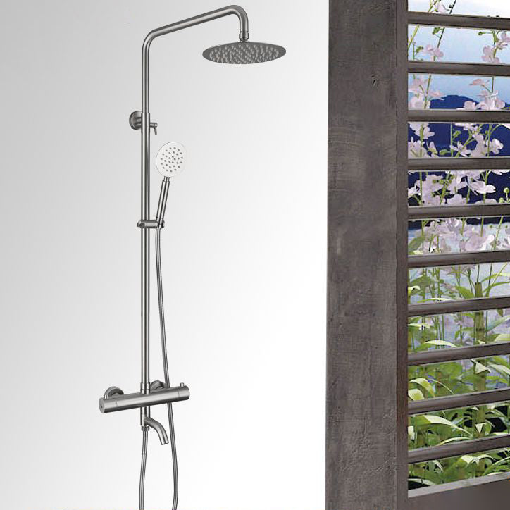 Modern Shower Set Stainless Steel Temperature Control Wall Mounted Shower Combo Clearhalo 'Bathroom Remodel & Bathroom Fixtures' 'Home Improvement' 'home_improvement' 'home_improvement_shower_faucets' 'Shower Faucets & Systems' 'shower_faucets' 'Showers & Bathtubs Plumbing' 'Showers & Bathtubs' 6627376