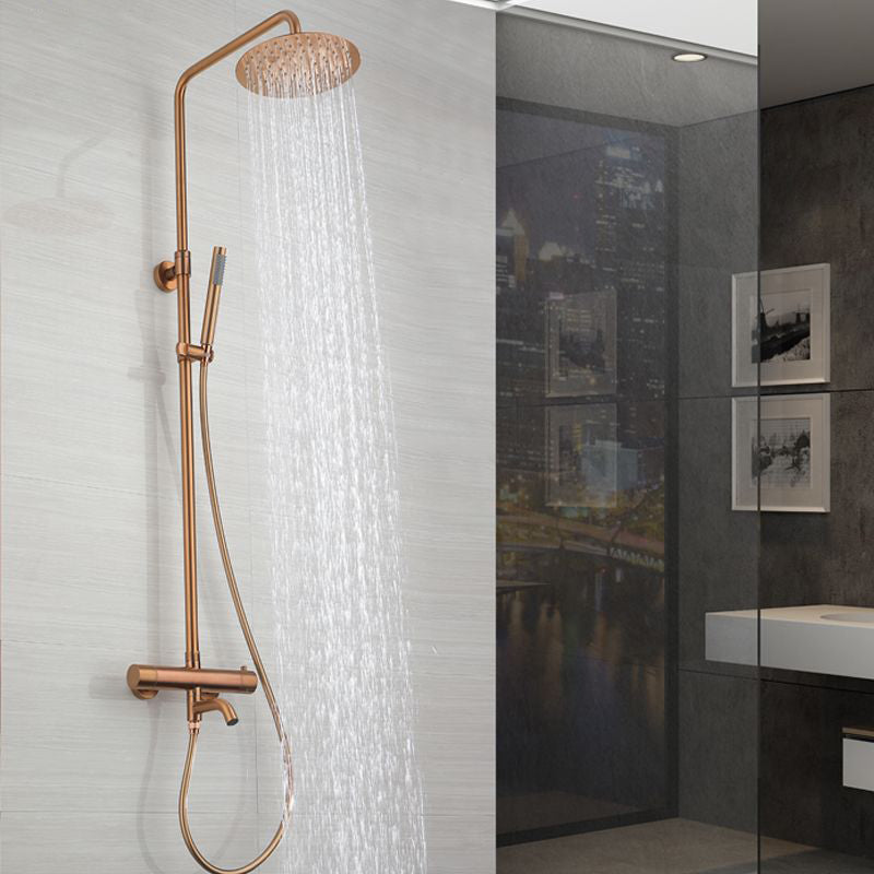 Modern Shower Set Stainless Steel Temperature Control Wall Mounted Shower Combo Rose Gold Clearhalo 'Bathroom Remodel & Bathroom Fixtures' 'Home Improvement' 'home_improvement' 'home_improvement_shower_faucets' 'Shower Faucets & Systems' 'shower_faucets' 'Showers & Bathtubs Plumbing' 'Showers & Bathtubs' 6627378