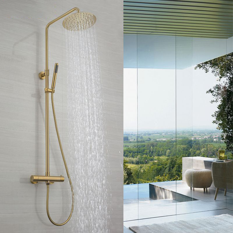 Modern Shower Set Stainless Steel Temperature Control Wall Mounted Shower Combo Gold Clearhalo 'Bathroom Remodel & Bathroom Fixtures' 'Home Improvement' 'home_improvement' 'home_improvement_shower_faucets' 'Shower Faucets & Systems' 'shower_faucets' 'Showers & Bathtubs Plumbing' 'Showers & Bathtubs' 6627379