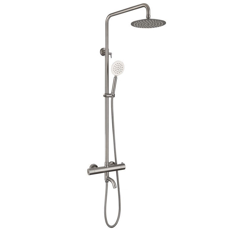 Modern Shower Set Stainless Steel Temperature Control Wall Mounted Shower Combo Clearhalo 'Bathroom Remodel & Bathroom Fixtures' 'Home Improvement' 'home_improvement' 'home_improvement_shower_faucets' 'Shower Faucets & Systems' 'shower_faucets' 'Showers & Bathtubs Plumbing' 'Showers & Bathtubs' 6627380