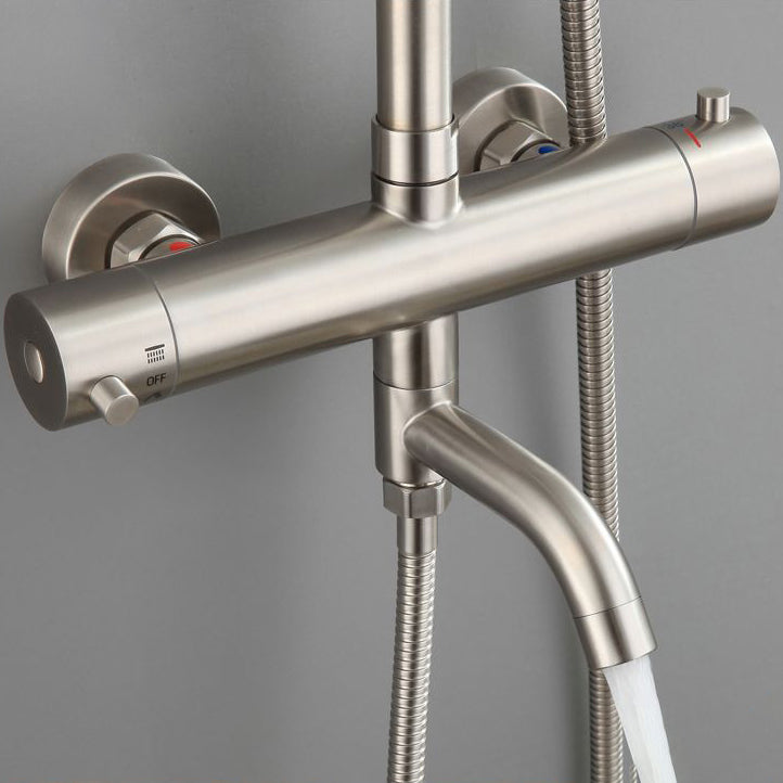 Modern Shower Set Stainless Steel Temperature Control Wall Mounted Shower Combo Clearhalo 'Bathroom Remodel & Bathroom Fixtures' 'Home Improvement' 'home_improvement' 'home_improvement_shower_faucets' 'Shower Faucets & Systems' 'shower_faucets' 'Showers & Bathtubs Plumbing' 'Showers & Bathtubs' 6627381