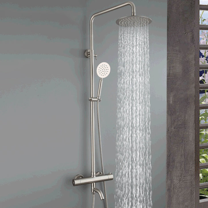 Modern Shower Set Stainless Steel Temperature Control Wall Mounted Shower Combo Silver Clearhalo 'Bathroom Remodel & Bathroom Fixtures' 'Home Improvement' 'home_improvement' 'home_improvement_shower_faucets' 'Shower Faucets & Systems' 'shower_faucets' 'Showers & Bathtubs Plumbing' 'Showers & Bathtubs' 6627390