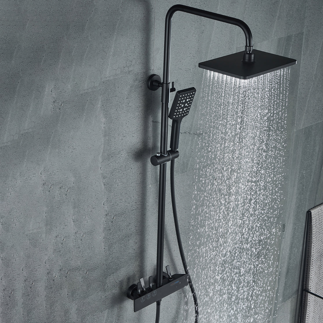 Modern Shower Trim Brass Slide Bar Included Adjustable Shower Head Shower System Black Clearhalo 'Bathroom Remodel & Bathroom Fixtures' 'Home Improvement' 'home_improvement' 'home_improvement_shower_faucets' 'Shower Faucets & Systems' 'shower_faucets' 'Showers & Bathtubs Plumbing' 'Showers & Bathtubs' 6627394