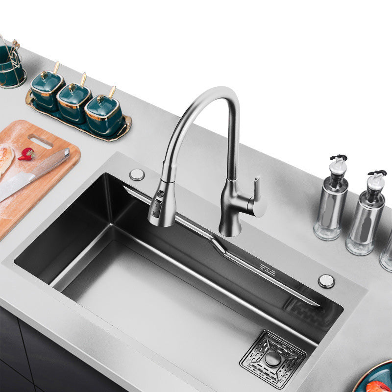 Stainless Steel Kitchen Sink Contemporary Kitchen Sink with Drain Assembly Clearhalo 'Home Improvement' 'home_improvement' 'home_improvement_kitchen_sinks' 'Kitchen Remodel & Kitchen Fixtures' 'Kitchen Sinks & Faucet Components' 'Kitchen Sinks' 'kitchen_sinks' 6627501