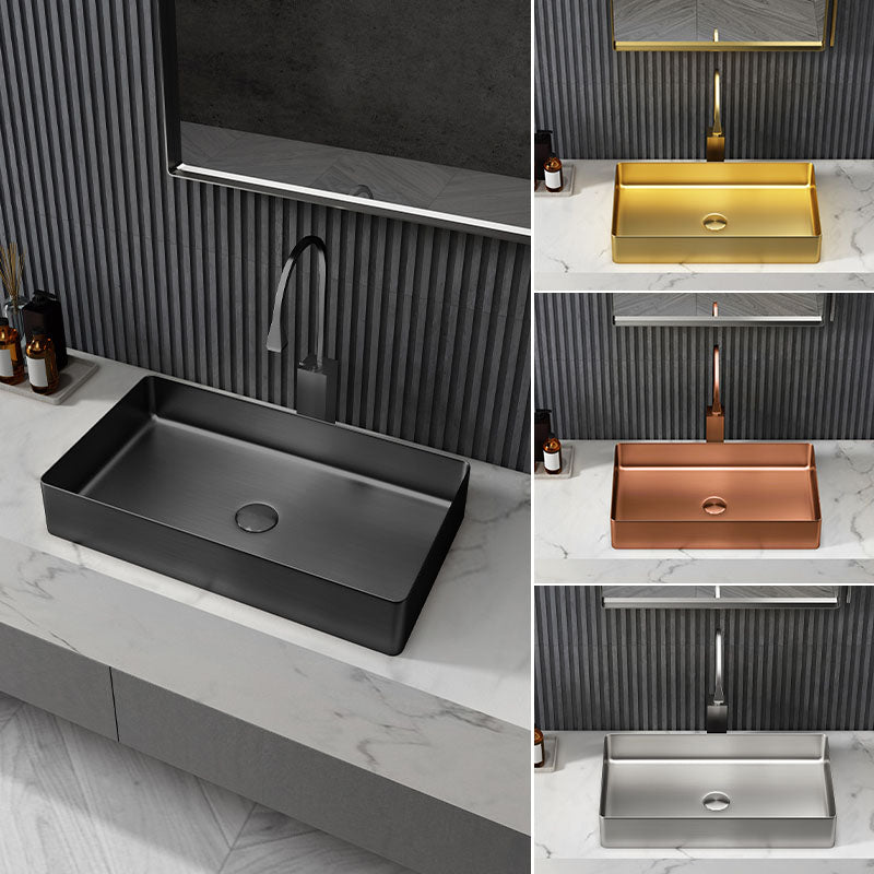 Contemporary Bathroom Sink Metal Rectangular Vessel Bathroom Sink with Pop-Up Drain Clearhalo 'Bathroom Remodel & Bathroom Fixtures' 'Bathroom Sinks & Faucet Components' 'Bathroom Sinks' 'bathroom_sink' 'Home Improvement' 'home_improvement' 'home_improvement_bathroom_sink' 6627524