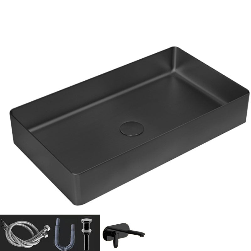 Contemporary Bathroom Sink Metal Rectangular Vessel Bathroom Sink with Pop-Up Drain Black Round Faucet Sink with Faucet Clearhalo 'Bathroom Remodel & Bathroom Fixtures' 'Bathroom Sinks & Faucet Components' 'Bathroom Sinks' 'bathroom_sink' 'Home Improvement' 'home_improvement' 'home_improvement_bathroom_sink' 6627533