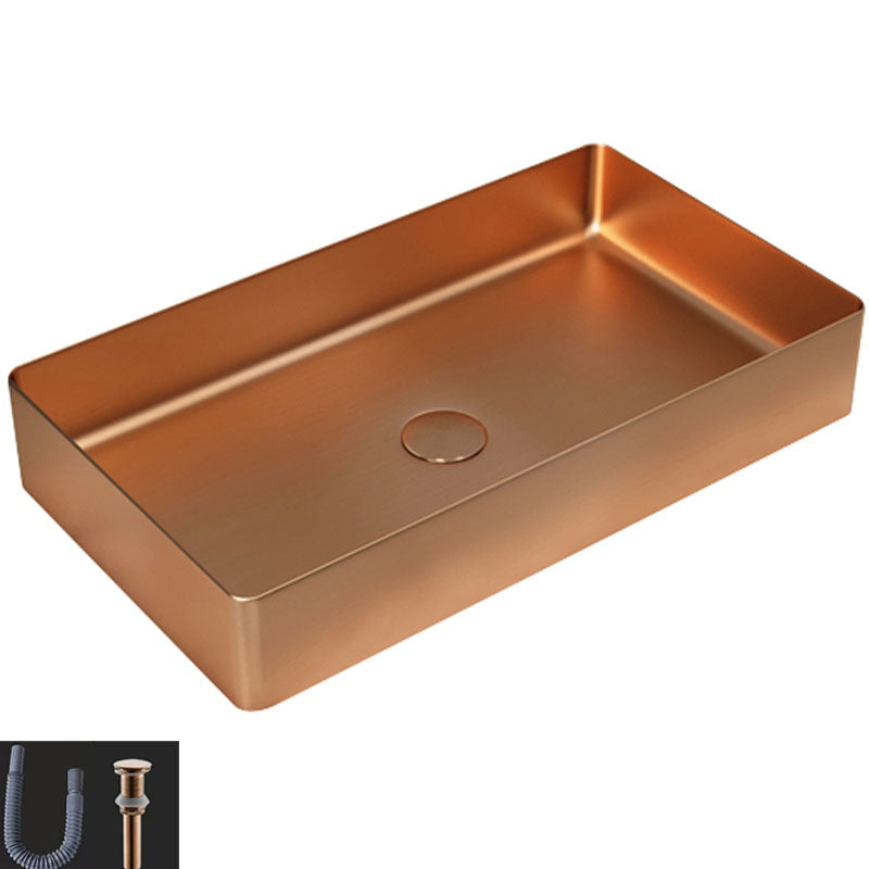 Contemporary Bathroom Sink Metal Rectangular Vessel Bathroom Sink with Pop-Up Drain Rose Gold None Sink Clearhalo 'Bathroom Remodel & Bathroom Fixtures' 'Bathroom Sinks & Faucet Components' 'Bathroom Sinks' 'bathroom_sink' 'Home Improvement' 'home_improvement' 'home_improvement_bathroom_sink' 6627536