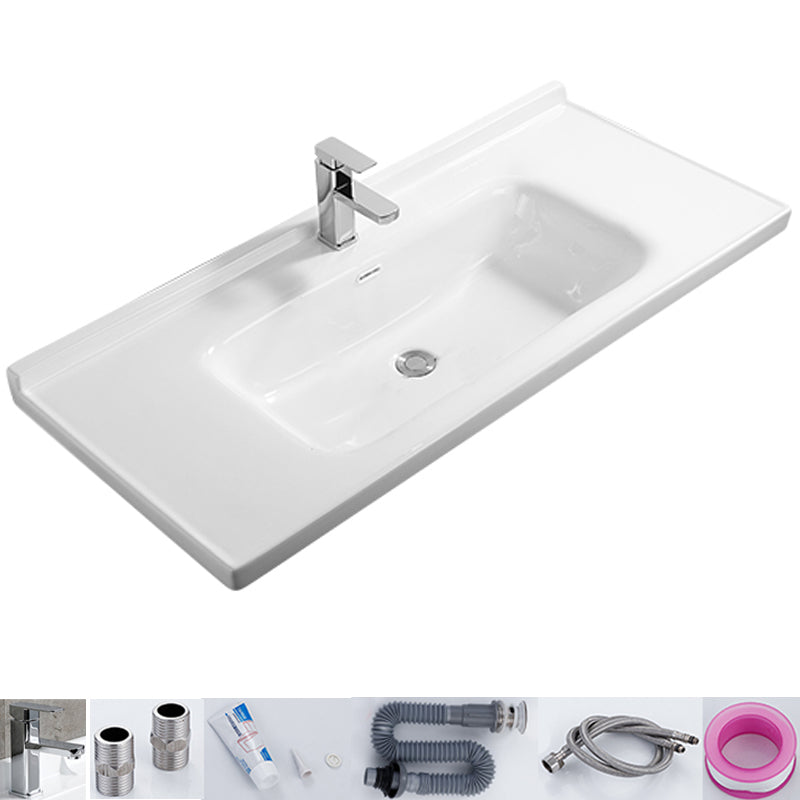 Modern White Bathroom Sink Rectangular Ceramic Bathroom Sink 44"L x 20"W x 5"H Sink with Faucet Clearhalo 'Bathroom Remodel & Bathroom Fixtures' 'Bathroom Sinks & Faucet Components' 'Bathroom Sinks' 'bathroom_sink' 'Home Improvement' 'home_improvement' 'home_improvement_bathroom_sink' 6627562